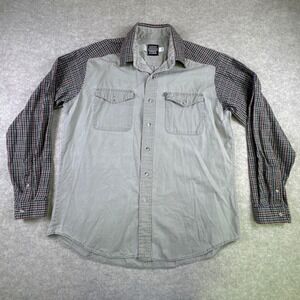 Rough‎ Stock Panhandle Slim Men's Button Down Long Sleeve Tan Plaid Shoulders